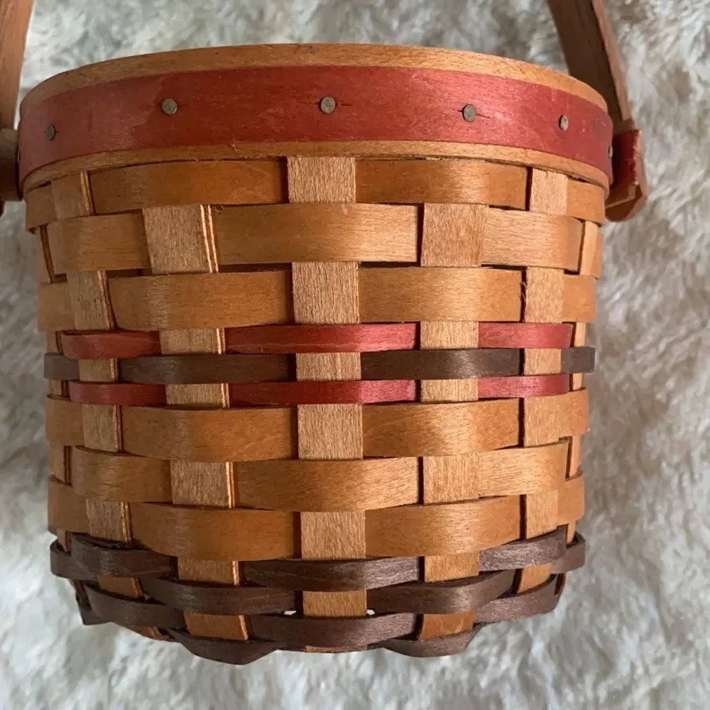 Henn Workshops Woven Wooden Basket w/Handle Hand Crafted Vintage 1998